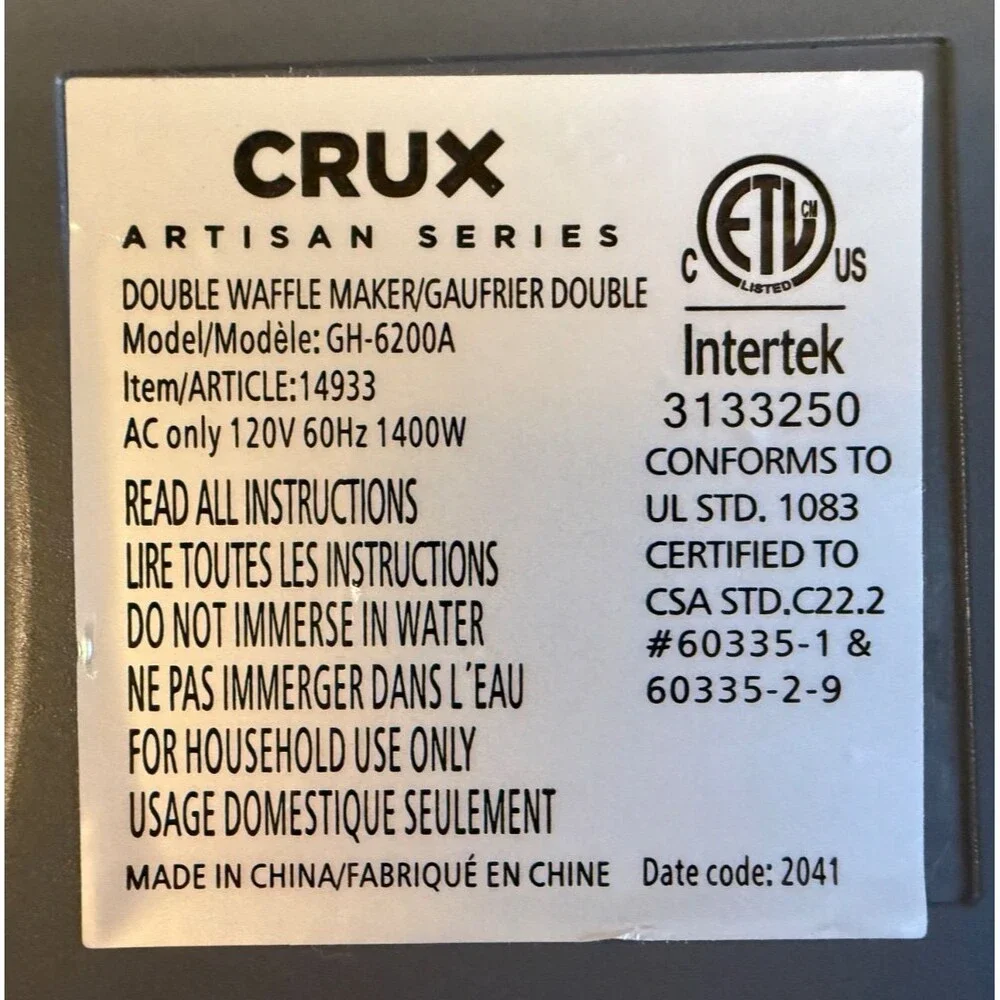 CRUX® Artisan Series Double Rotating Belgium Waffle Maker  GH-6200A Gray